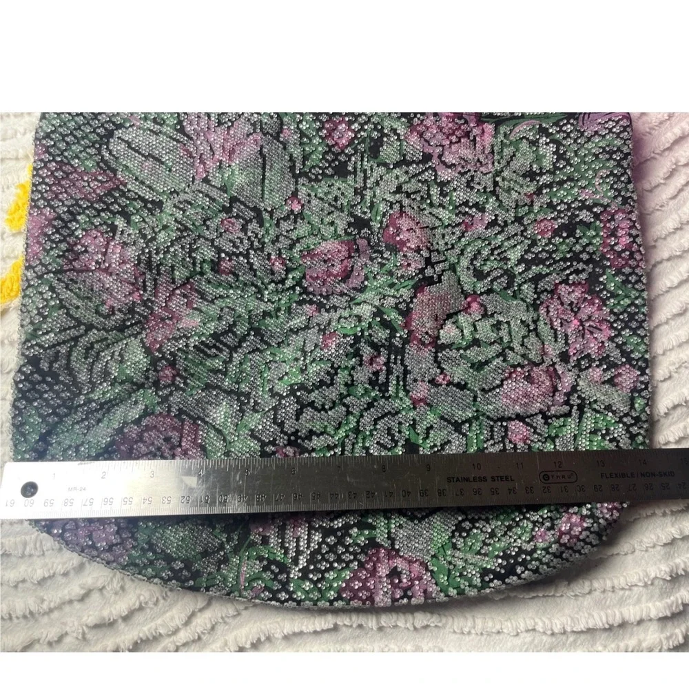 Vintage Large Beaded‎ Floral Bag , acrylic handles Boho
